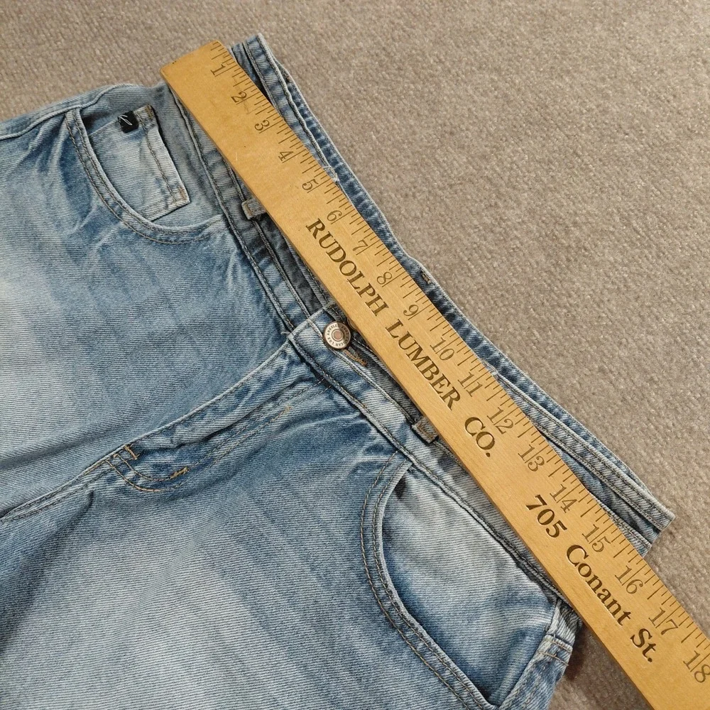 Kancan Women's 9 | 28 High Waisted Thick Band Cut Off Blue Raw Hem Denim Shorts